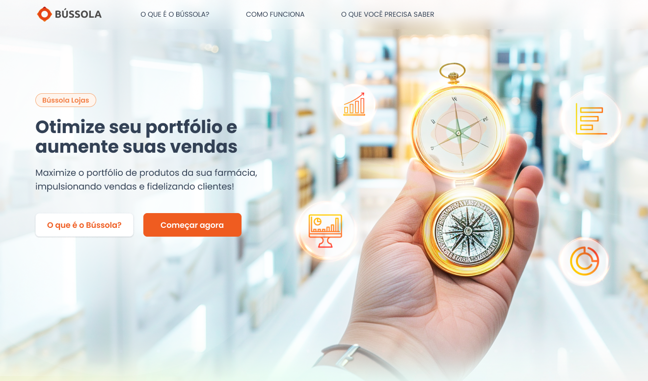 Landing Page do Bússola Lojas